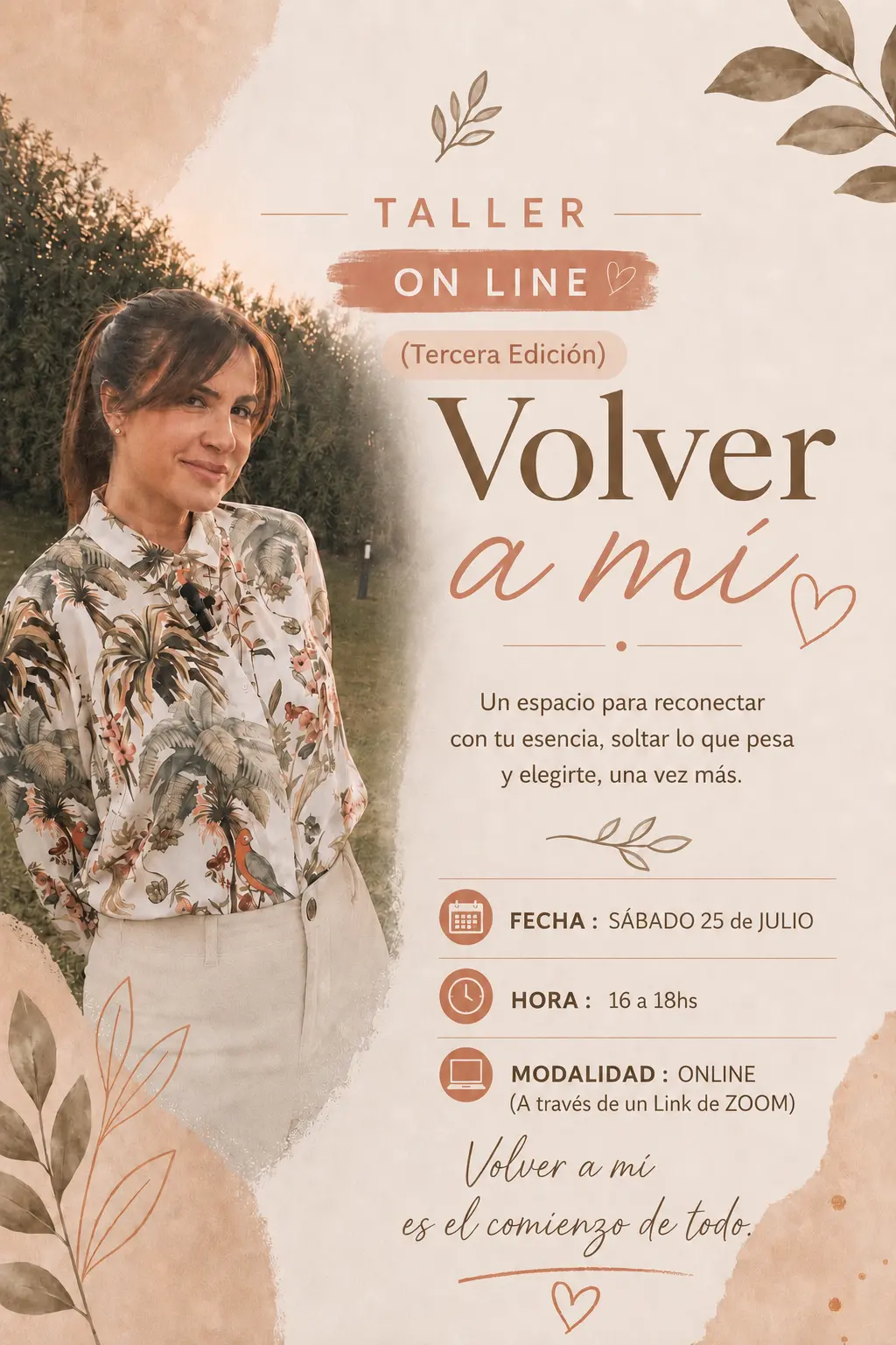 Flyer Taller Online "Volver a Mí" con Gaby Tessio